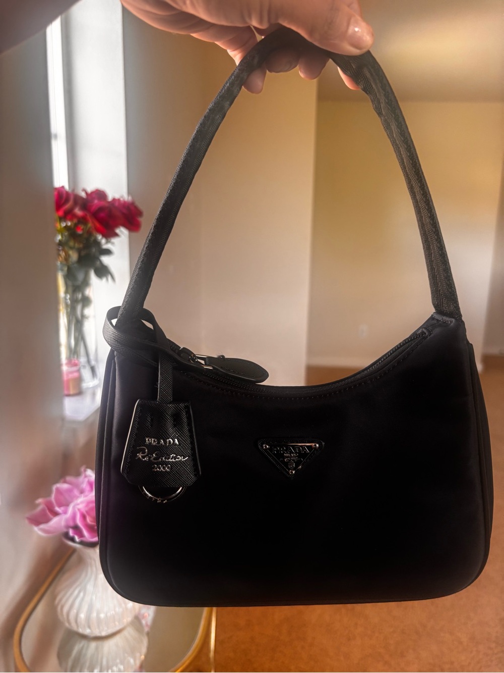 Prada Black Nylon Shoulder Bag with Logo Triangle